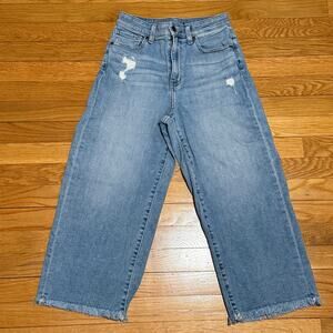 UNIQLO High-Rise Wide Leg Jeans | Light Wash Distressed Raw Hem 27" Waist